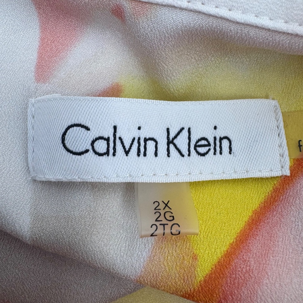 Calvin Klein Top Women 2X Orange Yellow Asymmetrical Zip Long Roll Tab Sleeve - Picture 8 of 13